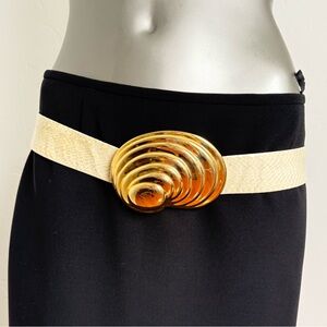 Alexi‎ Kirk Vintage Cream Snakeskin Statement Hip Belt Conch Buckle